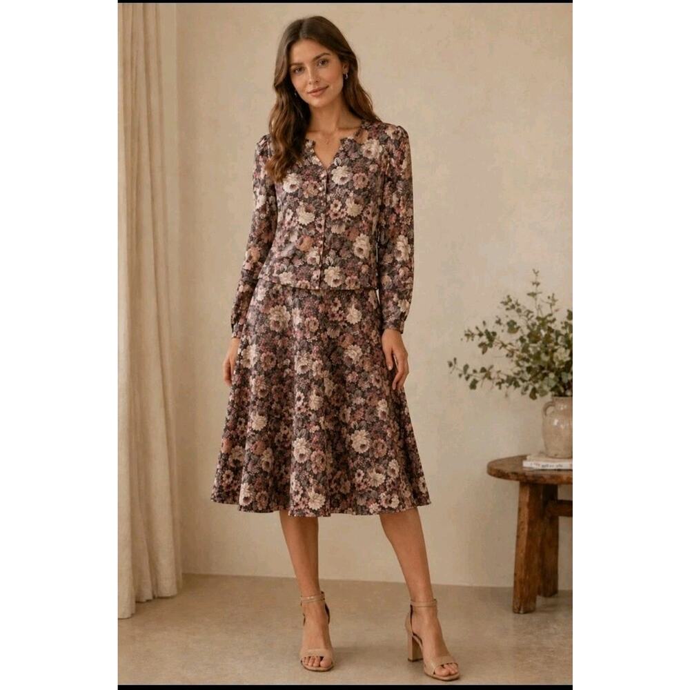 Vntg 2pc Skirt Set Floral Praire Boho Retro Secretary Coquette Feminine Size 12